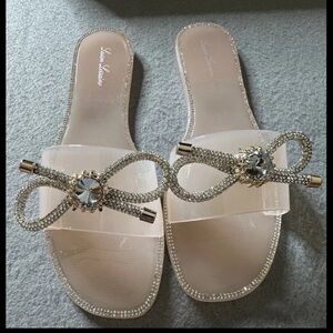 NEW Lauren Lorraine Jelly Sandals Womens 9.5 Blush Pink Bow Bling Rhinestone Fun
